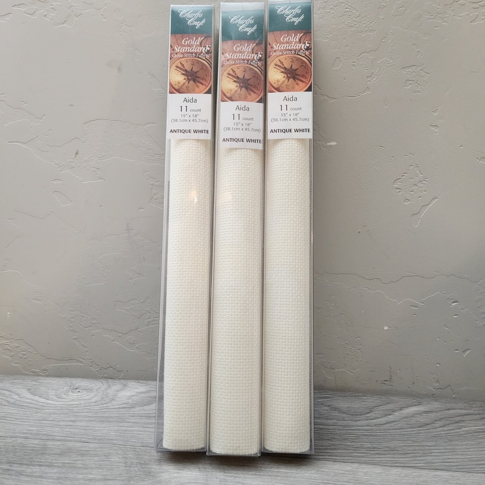 Charles Craft Gold‎ Standard Aida Cloth Fabric 11 Count Antique White 3 Pack